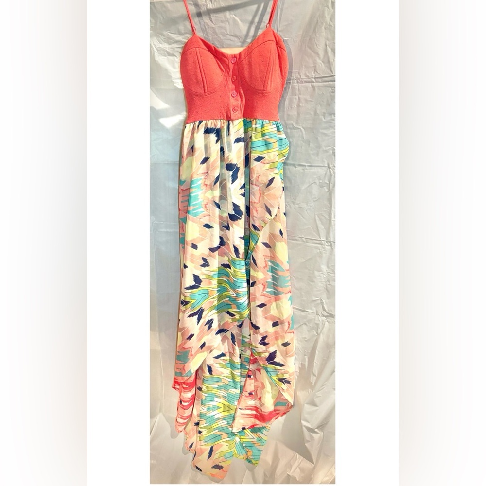 love, Fire Coral and Multicolor Maxi Dress